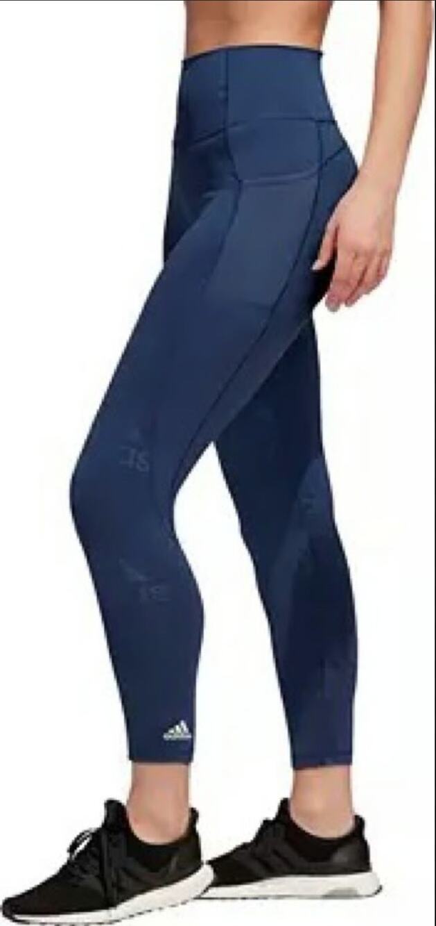 Adidas Believe This Badge Pockets High Rise Blue Print Leggings Women's S